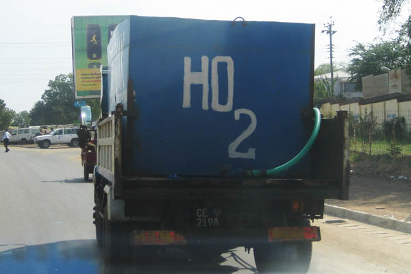 A common spelling error on water tankers in Juba
